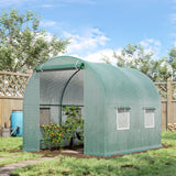Polytunnel Greenhouse, Walk-in with Roll-Up Door & Windows, Green