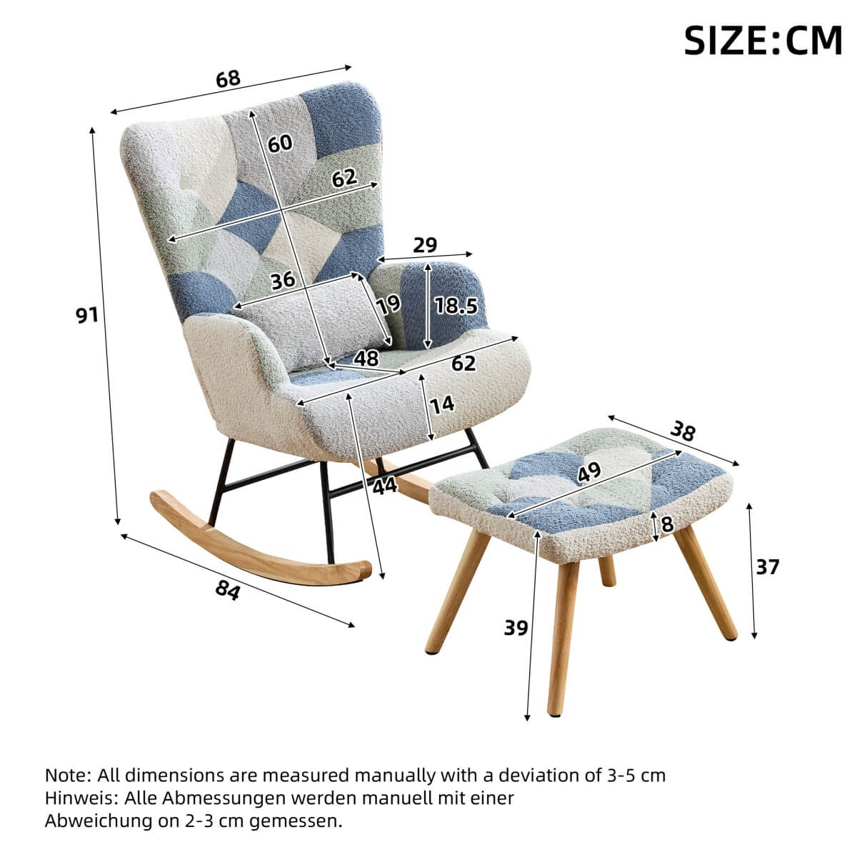 Teddy Rocking Chair with Solid Wood Legs - High Back Recliner Chair for Living Room or Bedroom