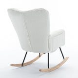 New Modern Teddy Fabric Tufted Upholstered Rocking Chair with Pull-Out Footrest, White