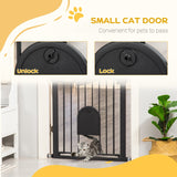 Dog Gate, Cat Flap Pet Safety Barrier, Stair Pressure Fit, Auto Close, Double Locking, Black