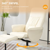 Swivel Recliner Chair with Footstool, High Back PU Leather, Cream White