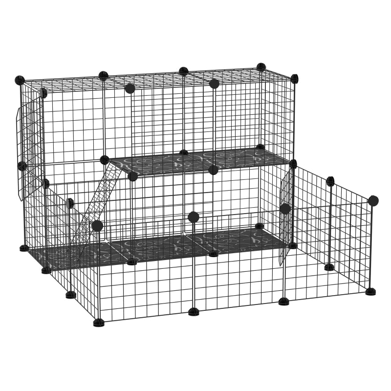 Pet Playpen with Door, Customisable Fence for Small Animals - Black