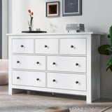 White Sideboard with 7 Drawers - Storage Cabinet for Living Room & Kitchen