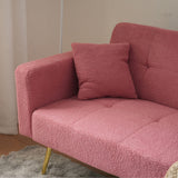 Modern Convertible Sofa Bed - Adjustable Recliner Sofa with Gold Legs and Side Storage Pockets, Pink