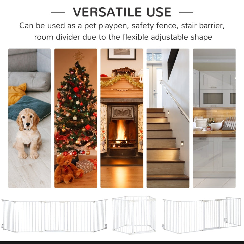 Pet Playpen Metal Fence with Walk Through Door - White