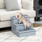 Dog Steps Pet Stairs, 3 Step Wooden with Storage, Grey