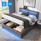 5ft King Size Upholstered Bed - LED Storage Bed with USB & Wireless Charging, Grey