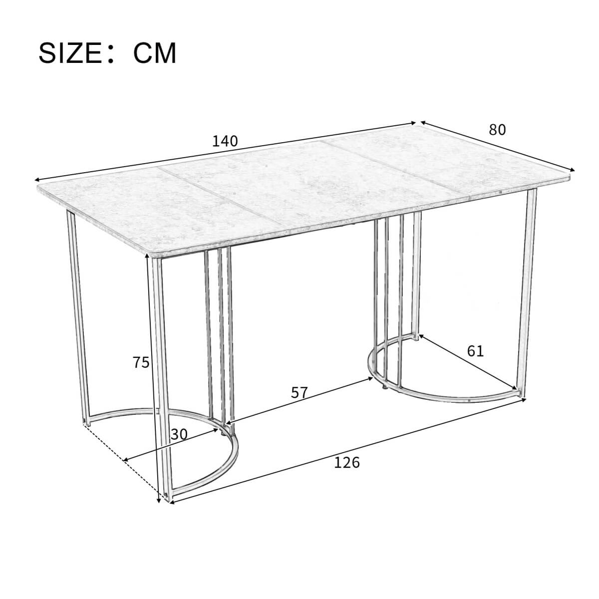 140 × 80 cm Modern Dining Table - Rectangular Marble Effect Table with Metal Frame