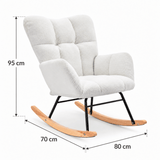 Teddy Fabric Upholstered Rocking Chair with Padded Seat and 2 Side Pockets - Tufted Nursery and Living Room Chair, Ivory White