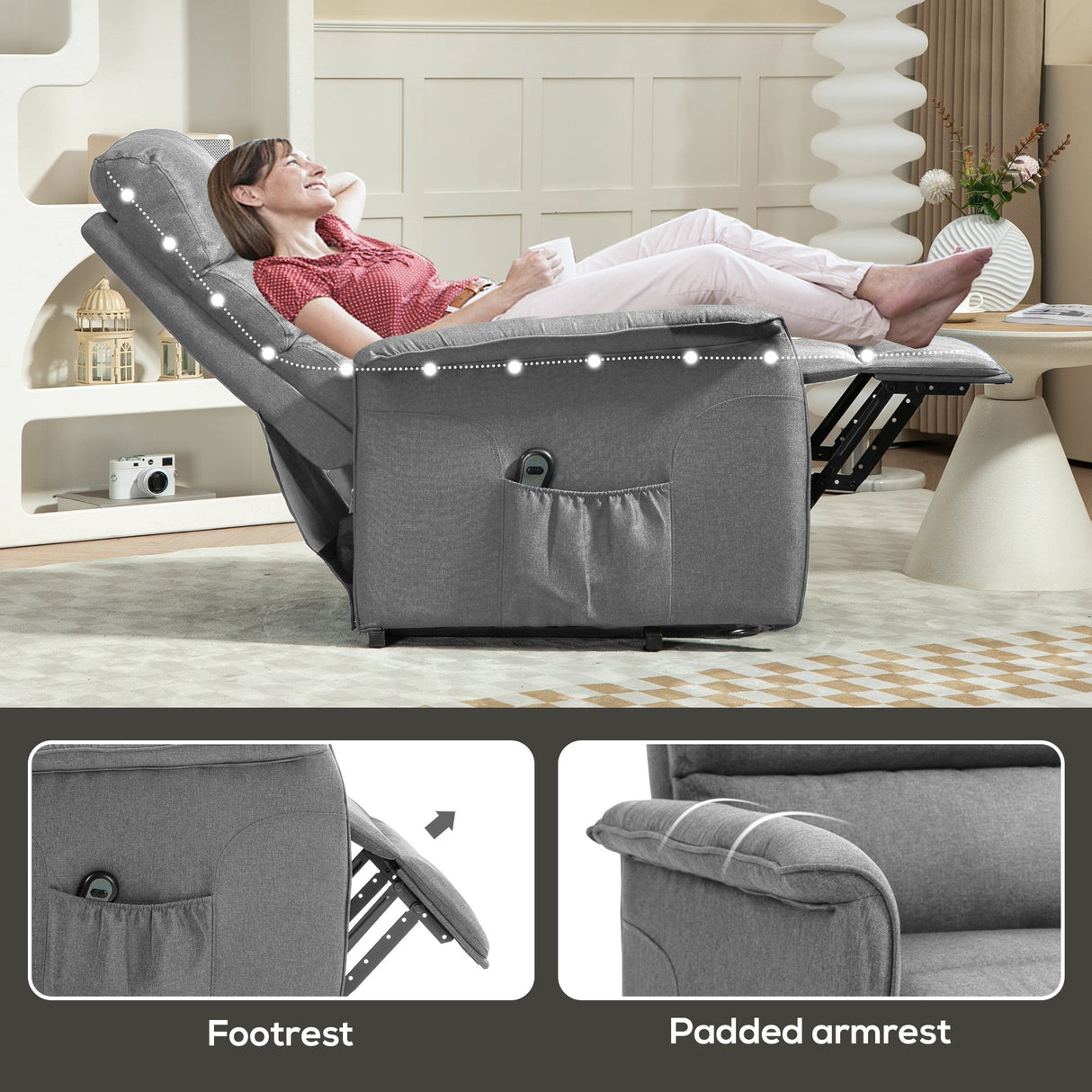 Electric Riser Recline Armchair with Footrest - Grey
