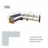L-Shape 5-Seater Solid Acacia Modular Sofa Set with Cushions - Lounge Configuration (PAS-2516-LS+CS+MS+RS)