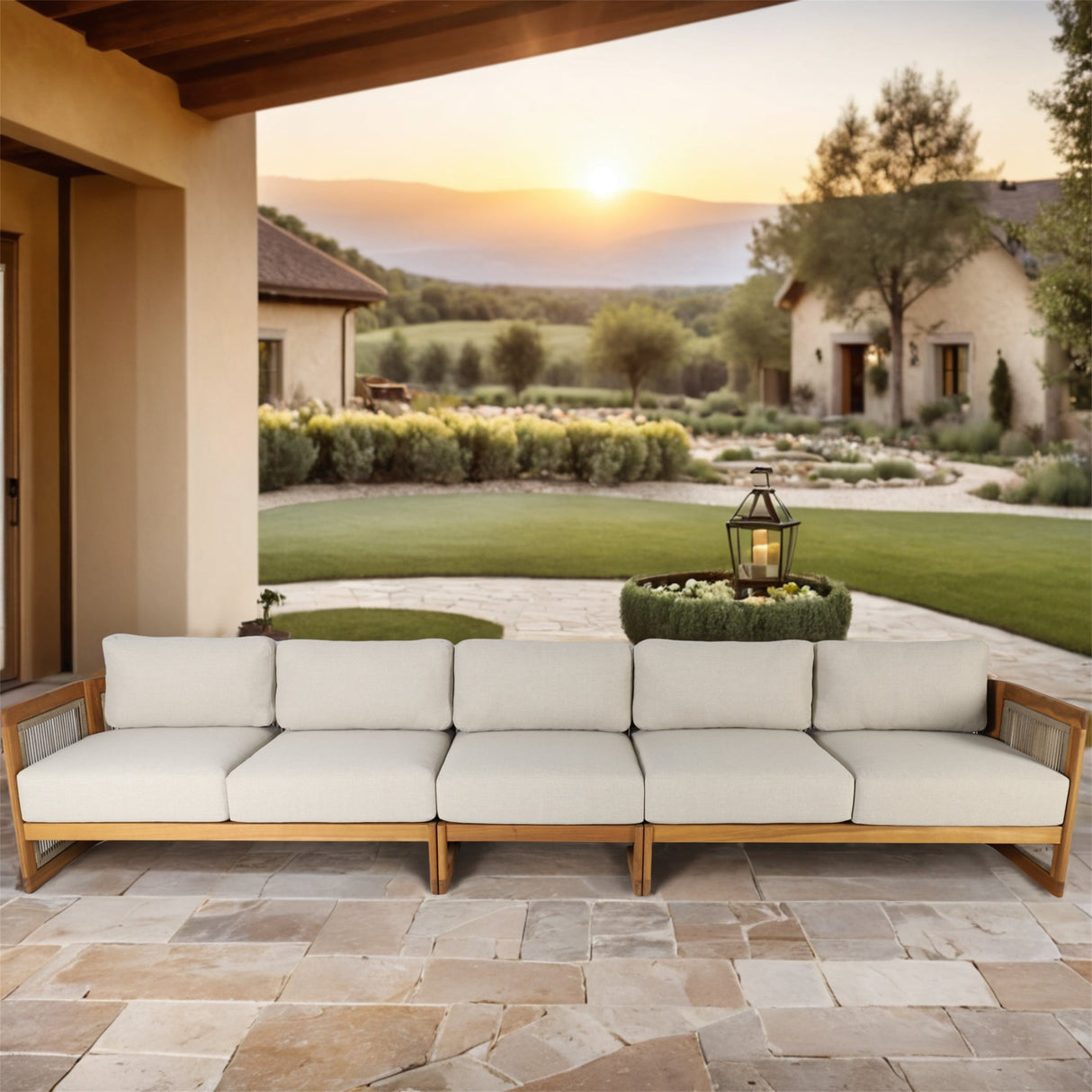 I-Shape 5-Seater Solid Acacia Modular Sofa – Armless Middle with Side Support (PAS-2516-LS+MS+RS)