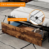 3ft Single Metal Bed with LED Lights & Storage Drawer - USB & Type-C Charging, Black & Walnut