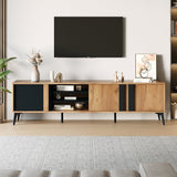 TV Stand TV Cabinet for up to 80 Inch TV with 3 Cabinets and 3 Open Shelves, Steel Frame, Brown and Black