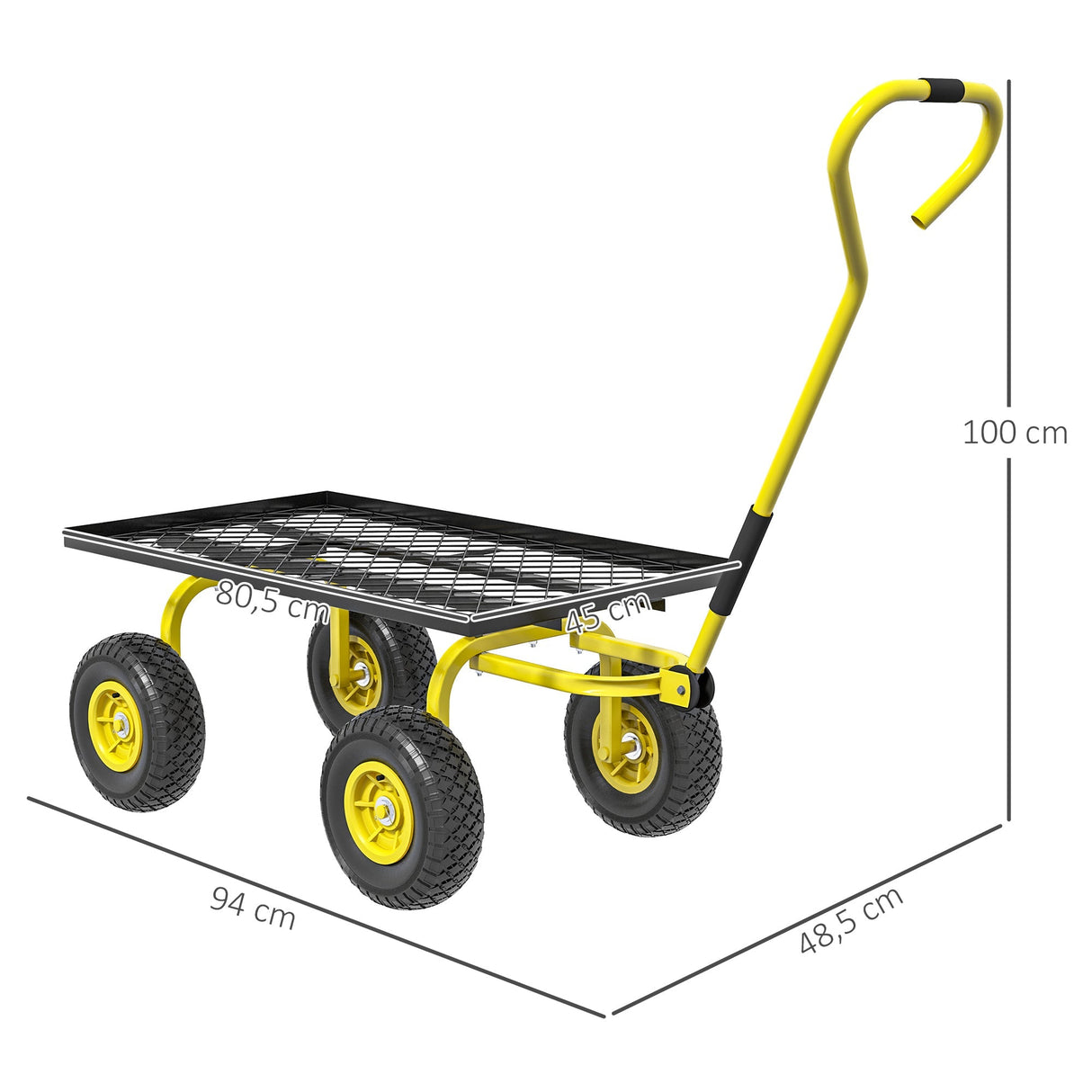 Garden Trolley Cart: Heavy Duty, 10" Pneumatic Wheels, 150kg Capacity, Yellow