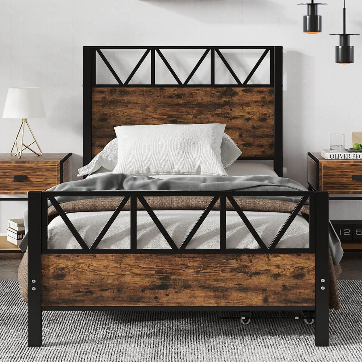 3ft Single Metal Storage Bed Frame with Drawers - Iron Bed for Adults & Teenagers