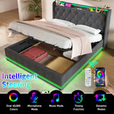 4ft6 Double Ottoman Bed – Grey Linen Upholstered Bed with 360° LED Lighting, Hydraulic Storage and USB Charging