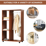 Open Wardrobe on Wheels, Clothes Hanging Rail & 3 Storage Shelves, Walnut