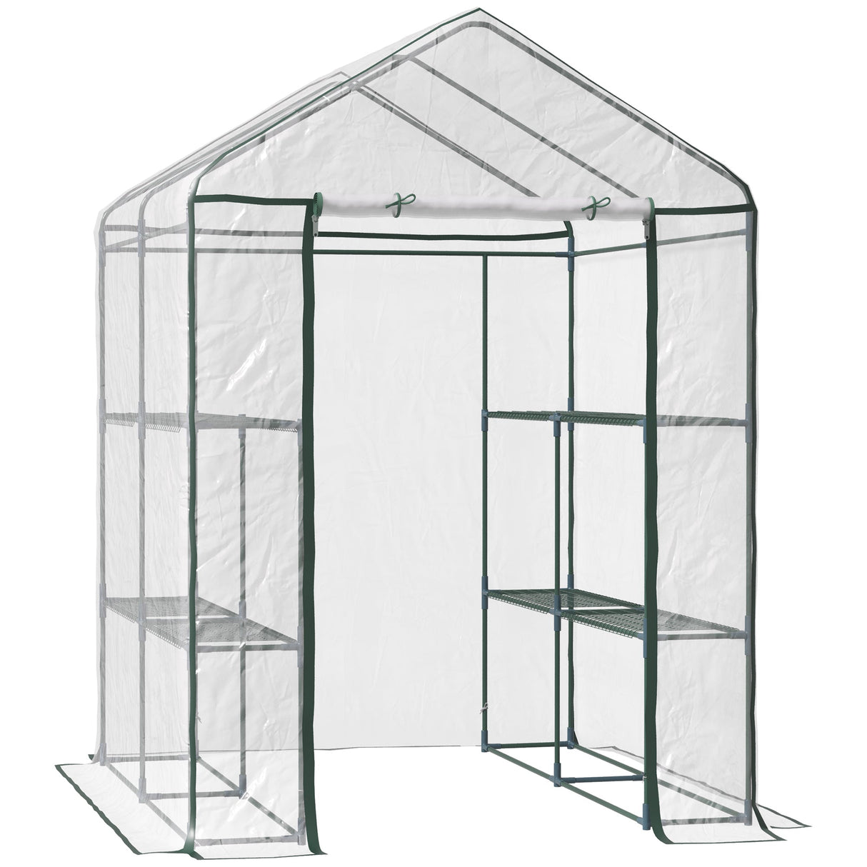 Walk in Greenhouse, 3-Tier 8 Shelves Roll-up Zipped Door, Steel Frame