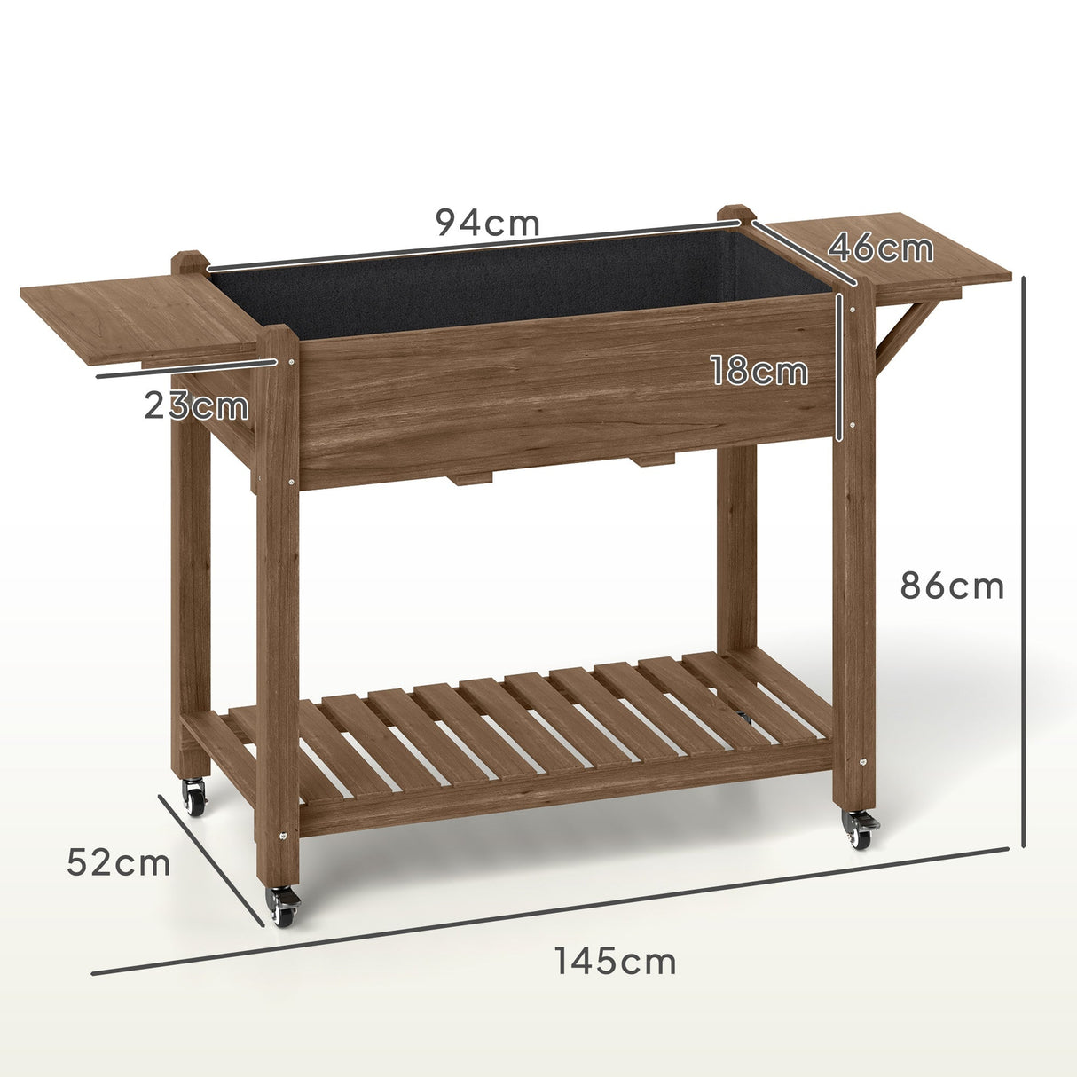 Raised Planter 46 x 94cm with Shelves - Carbonised Wood