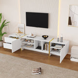 TV Stand for Up to 85 Inch TVs with Storage Cabinets & Open Shelves - Embossed Media Console, White