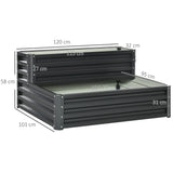 2 Tier Raised Garden Bed, Galvanised Planter Box for Vegetables Flowers Herbs, Dark Grey