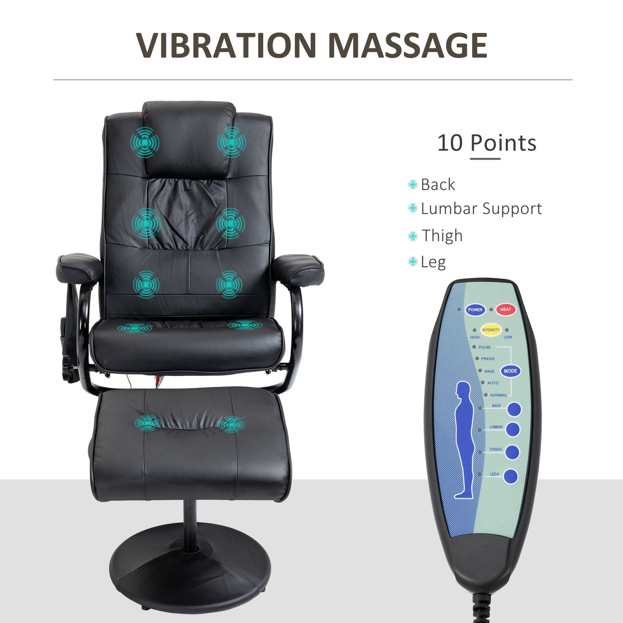 Swivel Recliner Chair and Footstool, Massage Armchair with Remote Control, Black Faux Leather