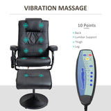 Swivel Recliner Chair and Footstool, Massage Armchair with Remote Control, Black Faux Leather
