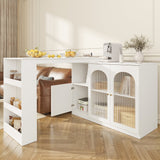 Bar Table, 360?? Rotating Dining & Storage Cabinet with Glass Door, White