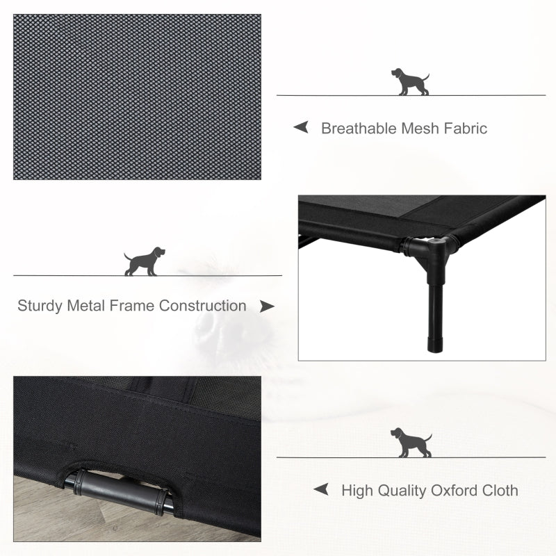 Raised Dog Bed, Elevated Cooling Portable Camping Pet Cot, Black Metal Frame