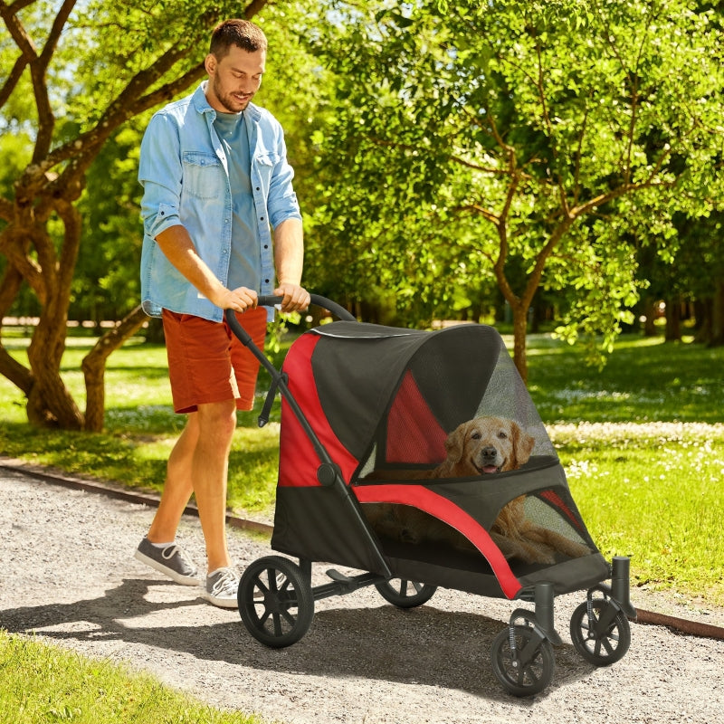 PawHut Pet Stroller for Large Dogs, Easy Folding, 4 Wheels, Black