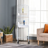 Bird Cage with Stand Wheels Slide-out Tray Storage Shelf, White