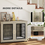 PawHut Indoor Dog Crate Furniture End Table with Cushion, Lockable Door, for Extra Large Dogs - Grey
