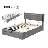 Upholstered Bed, 4ft6 Double (135x190cm) with Large Storage Space, Slats & Headboard, Grey Velvet