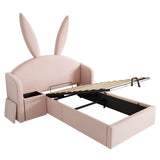 3ft Bunny Ears Kids Storage Bed with Hydraulic Lift & Bedside Shelf - Upholstered Single Bed, Rose