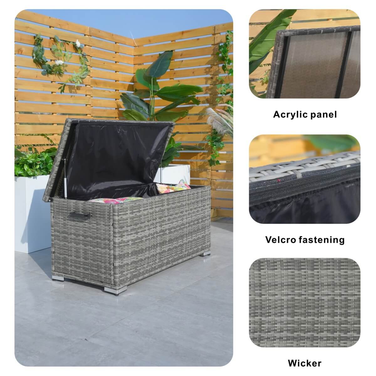 Small Outdoor Rattan Storage Box - Weather-Resistant Garden Storage Chest, Grey