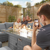 8-Seater Outdoor Corner Sofa Set with Rectangular Fire Pit Table and 3 Footstools - PAF-16591
