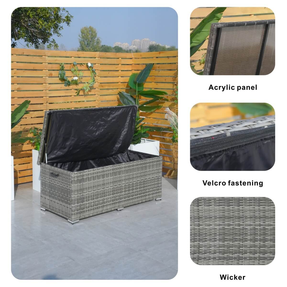 Rattan Garden Storage Box - Medium Outdoor Patio Storage Chest