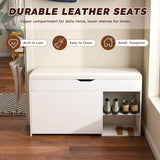 Entryway Shoe Storage Bench - 3-Tier Flip-Up Drawers and Hidden Cabinet, Space-Saving Design, White
