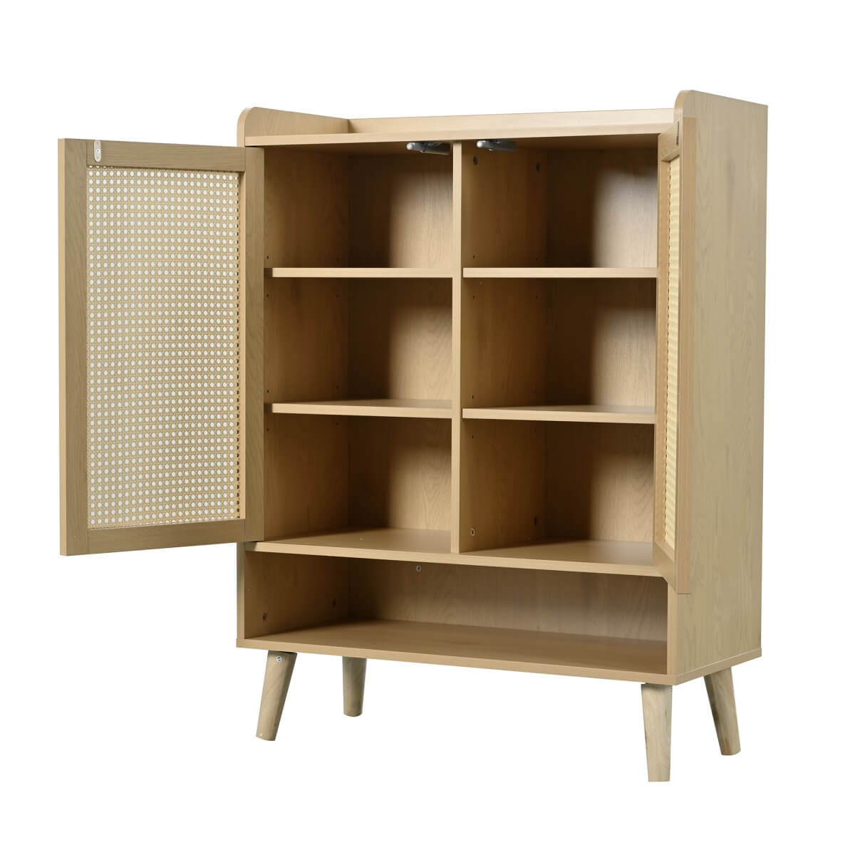 Natural Rattan Shoe Storage Cabinet - 5 Tier Freestanding Hallway Shoe Cupboard for Boots & Heels