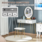 Dressing Table Set with LED Light, Round Mirror, 2 Drawers, Cushioned Stool, White
