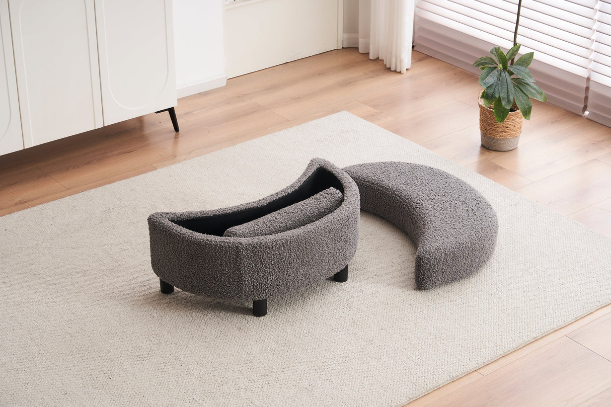 Teddy swivel armchair with 3 back cushion pillow ottoman crescent stool, Medium Grey