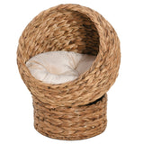 Wicker Cat Bed, Raised Rattan Basket with Washable Cushion - Brown