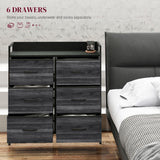 Rustic Chest of Drawers, Six Fabric Drawers - Black