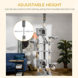 Floor to Ceiling Cat Tree for Indoor Cats, Adjustable Height - Light Grey