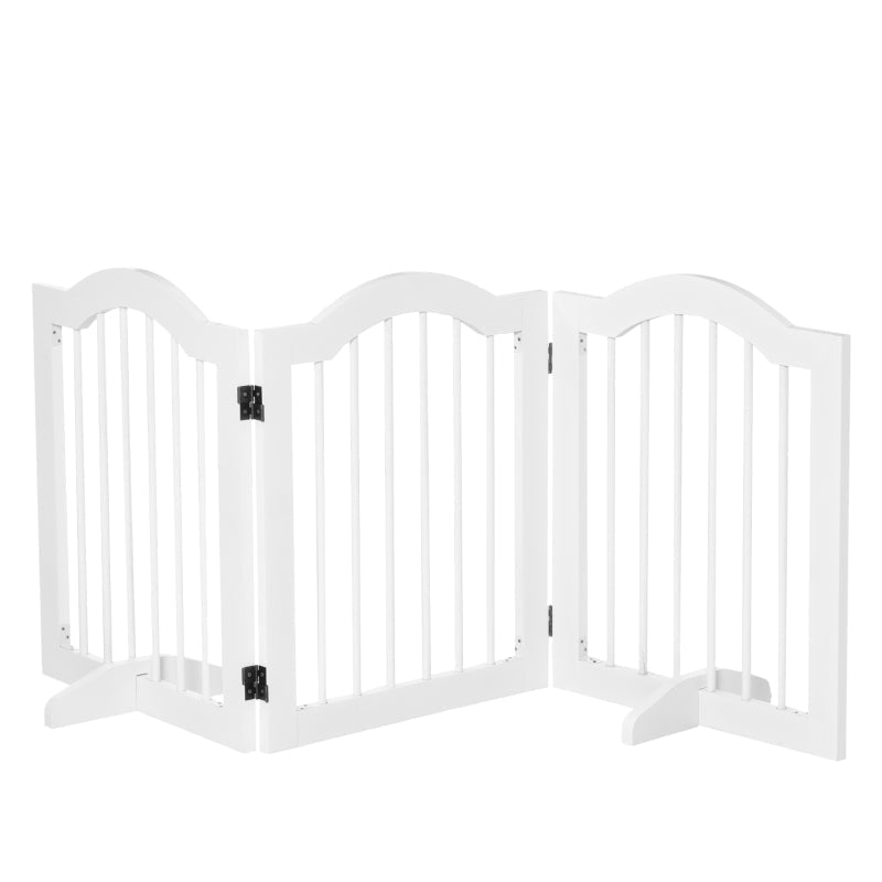 Dog Gate 3 Panels Freestanding Wood White