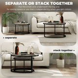 Industrial Nesting Coffee Table Set of 2, Round with Faux Marbled Top and Steel Frame