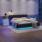 Nightstand LED Bedside Table with 2 Drawers, White Stone