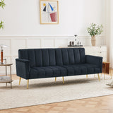 Modern Adjustable Velvet Sofa Bed with MultiPosition Backrest & Armrests, Metal Legs, Convertible Sleeper Function, Ideal for Living Room, Bedroom, Home Theater & Guest Room, Black, Video Included