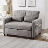 2 Seater Pull-Out Sofa Bed with Adjustable Backrest - Convertible Sleeper Sofa, Cotton Linen Fabric, Dark Gray